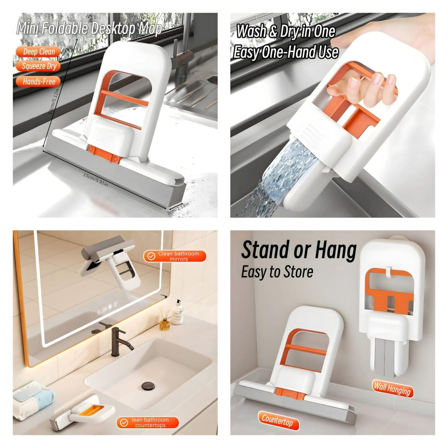 Foldable Mini Mop | Portable Self-Squeezing Wet & Dry Cleaner for Kitchen, Bathroom, Glass & Car