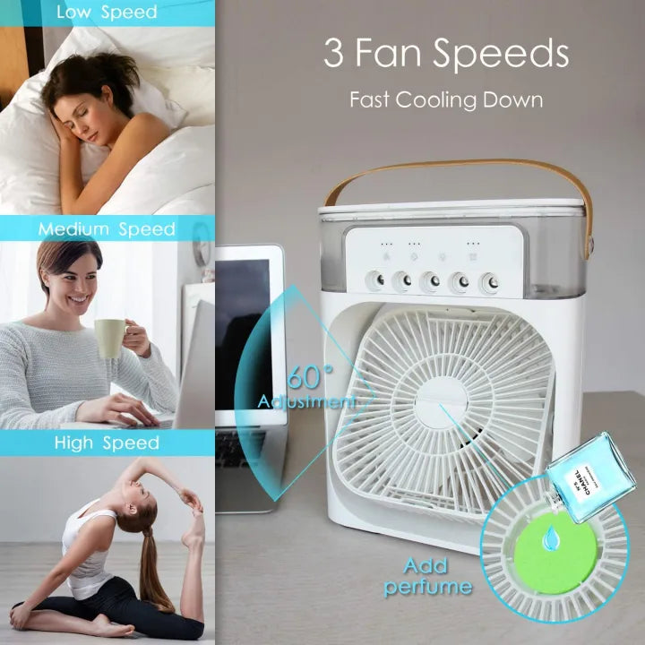 3-in-1 Portable Mini Air Cooler Fan | USB Humidifier & LED Light
