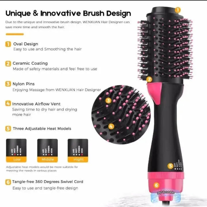 3-in-1 Hot Air Brush | Hair Dryer, Straightener & Curler