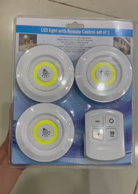 Pack of 3 LED Remote Control Lights – Tap Lights with Self Adhesive for Cabinet, Wardrobe & Kitchen